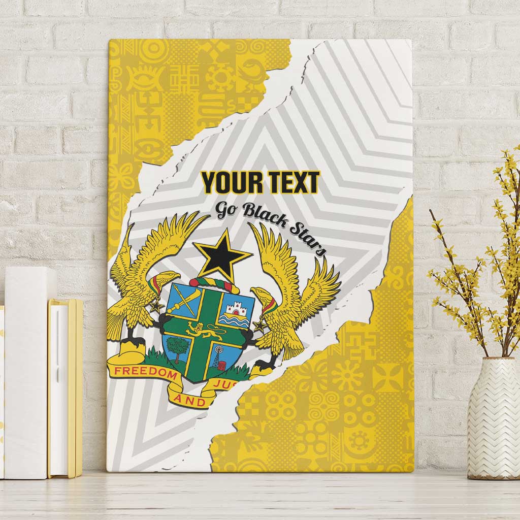 Custom Ghana Football Canvas Wall Art 2026 Go Black Stars Yellow Adinkra Pattern - African Pride