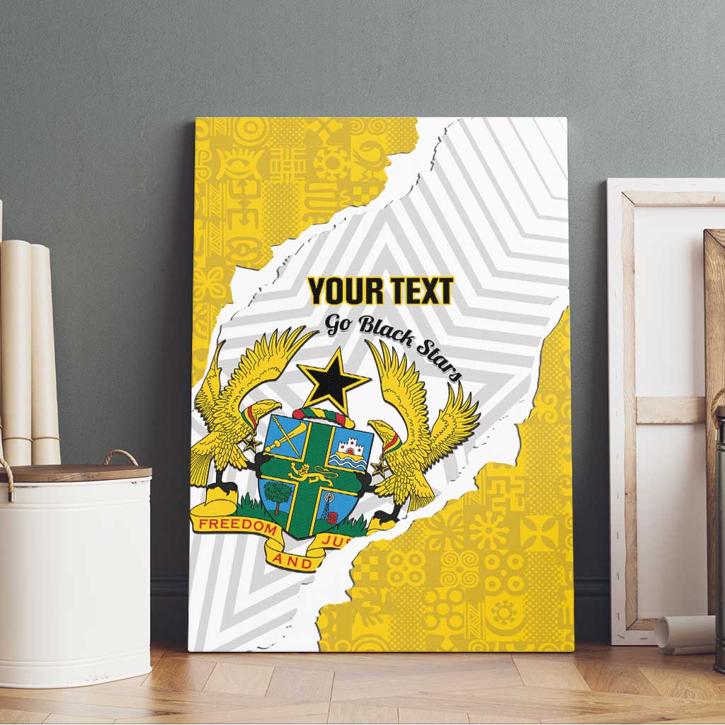 Custom Ghana Football Canvas Wall Art 2026 Go Black Stars Yellow Adinkra Pattern - African Pride