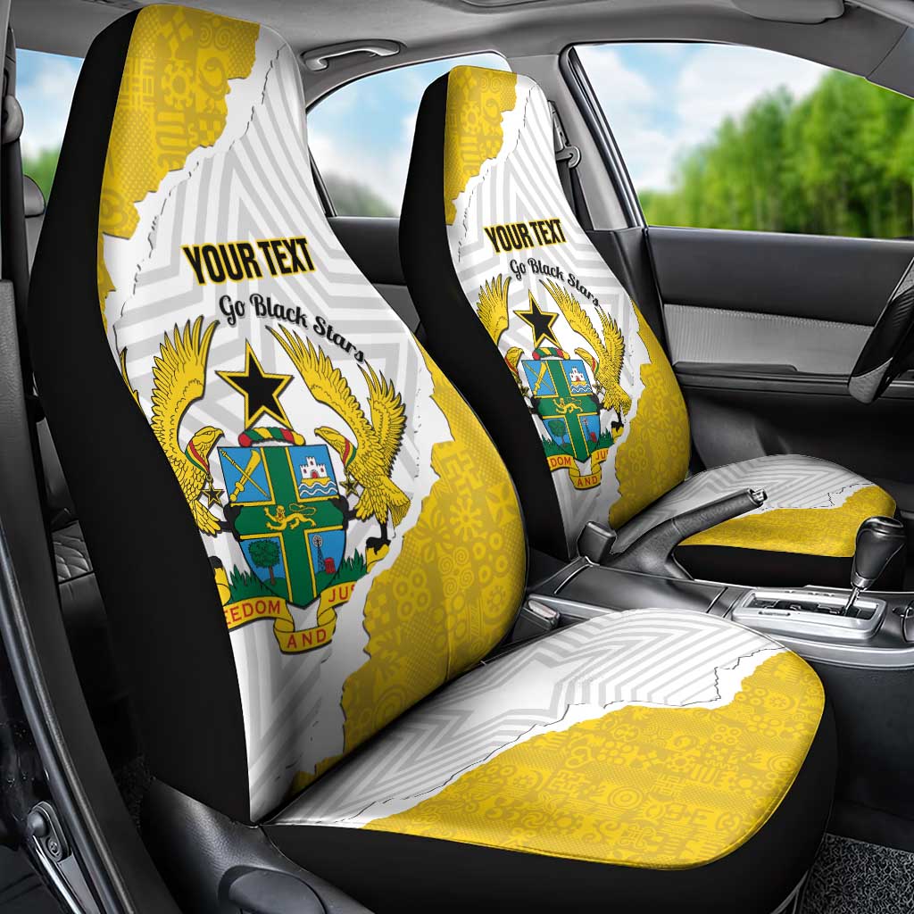 Custom Ghana Football Car Seat Cover 2026 Go Black Stars Yellow Adinkra Pattern - African Pride