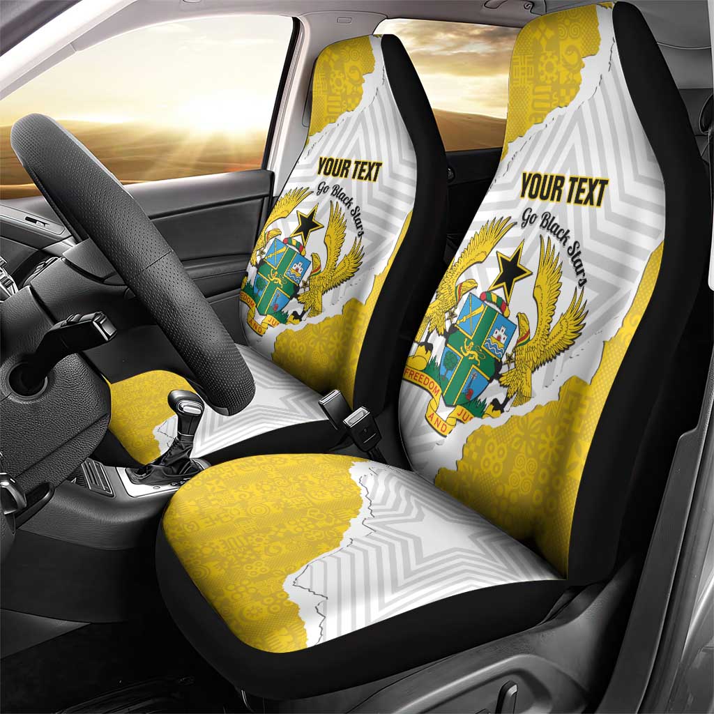 Custom Ghana Football Car Seat Cover 2026 Go Black Stars Yellow Adinkra Pattern - African Pride