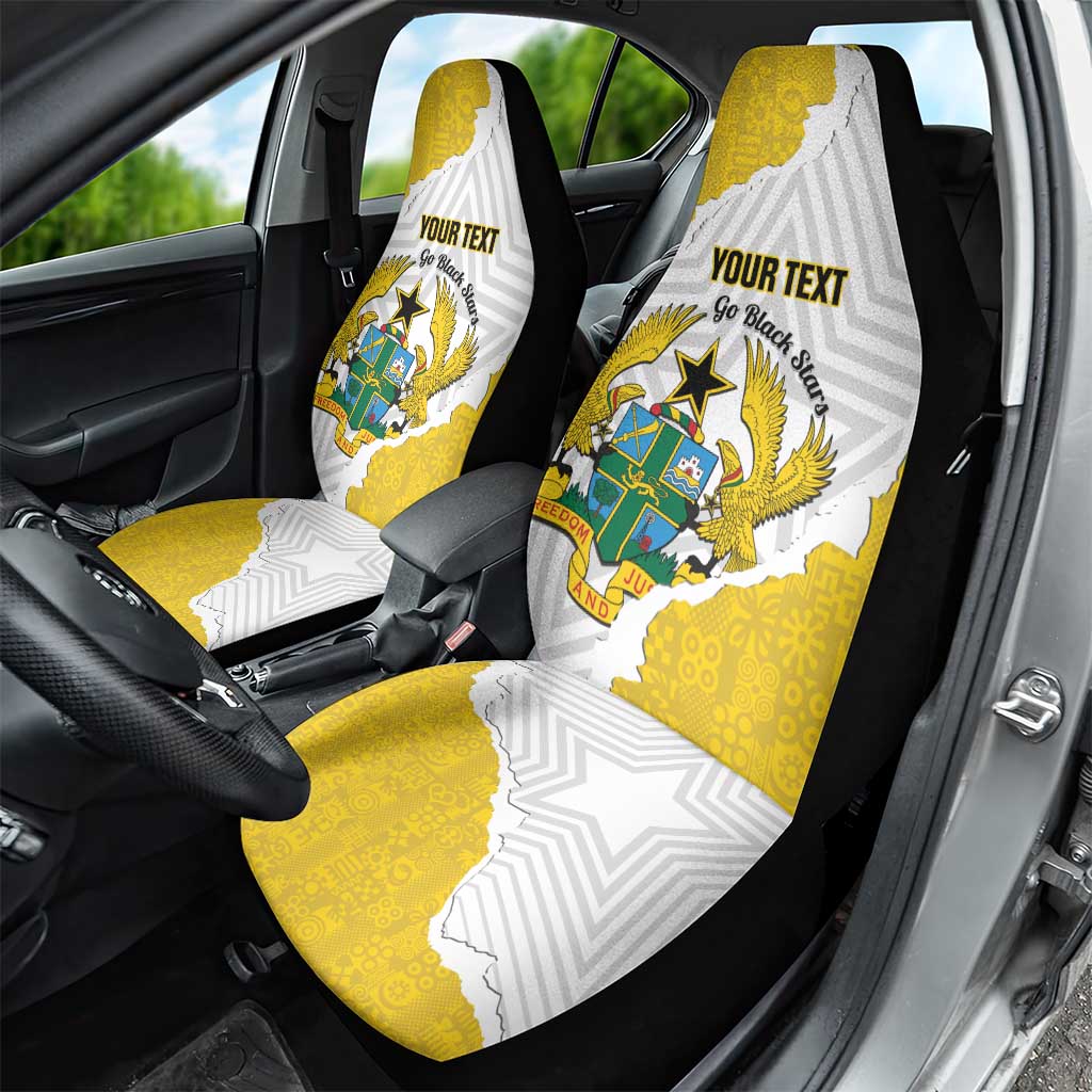 Custom Ghana Football Car Seat Cover 2026 Go Black Stars Yellow Adinkra Pattern - African Pride