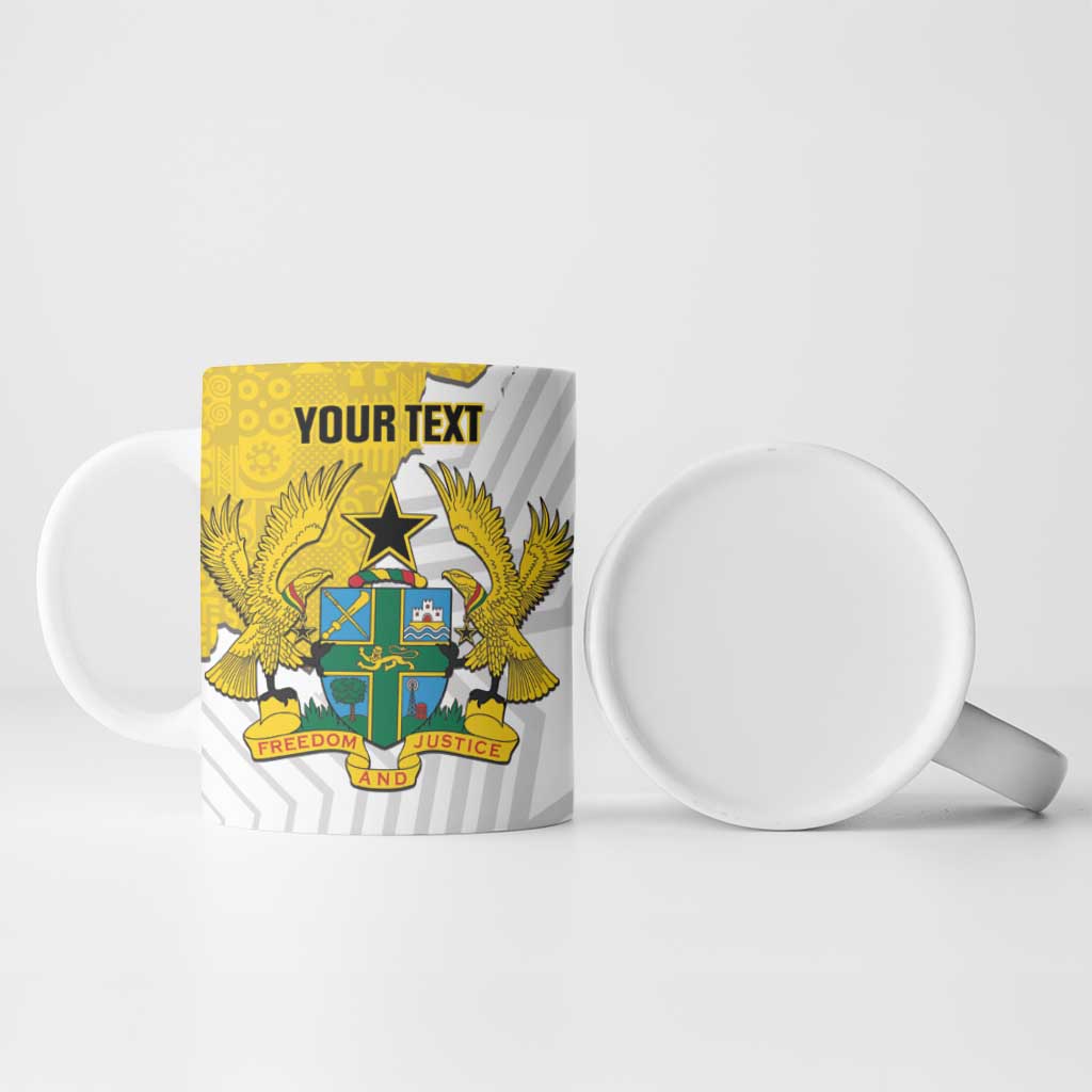 Custom Ghana Football Ceramic Mug 2026 Go Black Stars Yellow Adinkra Pattern - African Pride