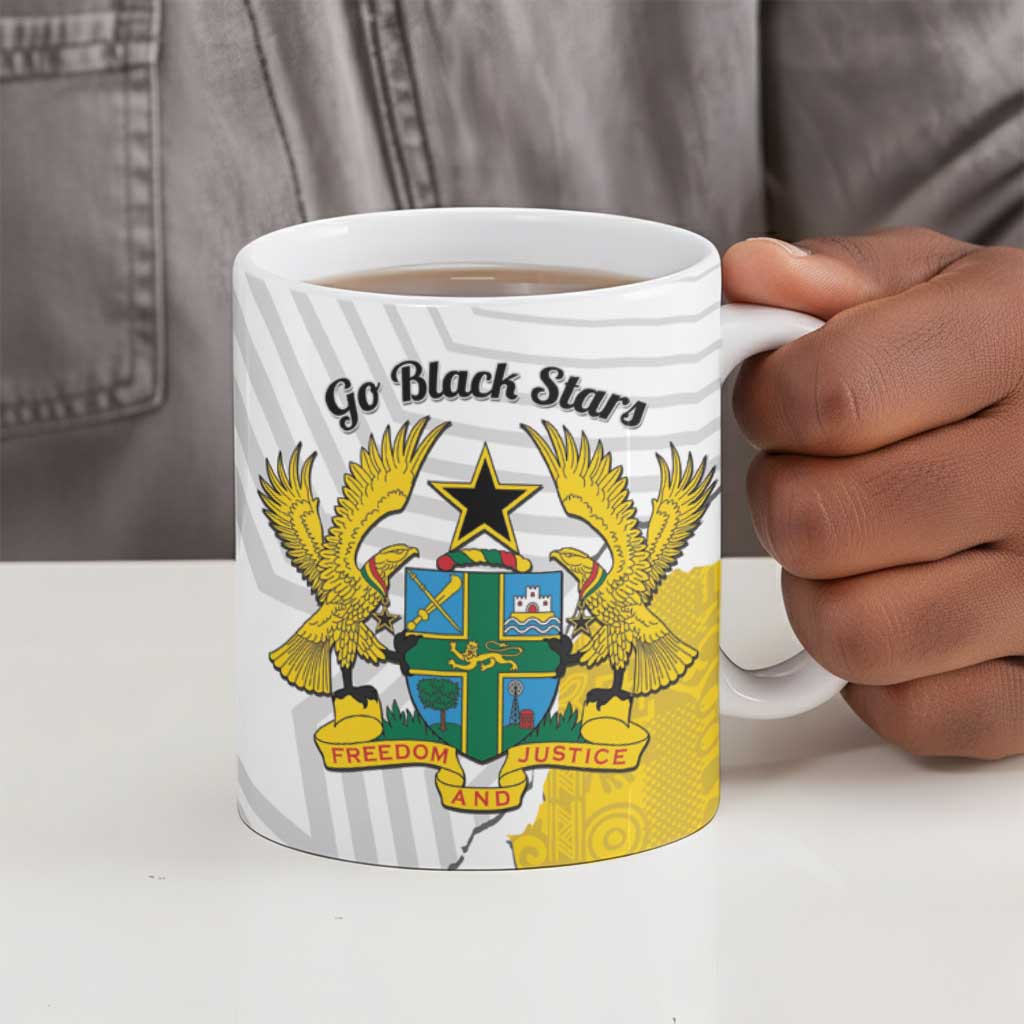 Custom Ghana Football Ceramic Mug 2026 Go Black Stars Yellow Adinkra Pattern - African Pride