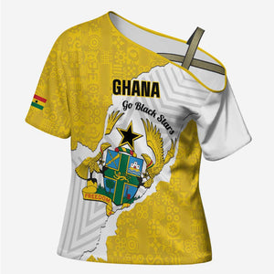 Custom Ghana Football Cross Shoulder Shirt 2026 Go Black Stars Yellow Adinkra Pattern - African Pride