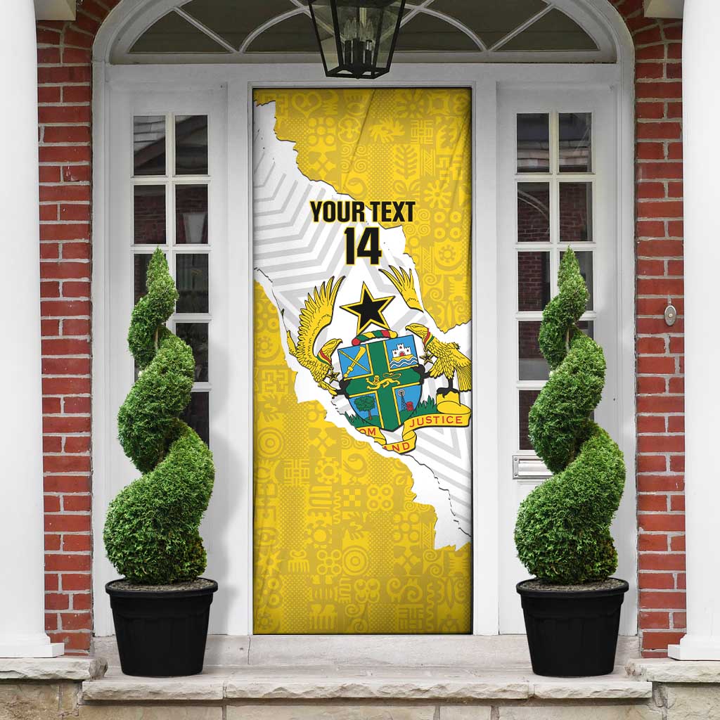 Custom Ghana Football Door Cover 2026 Go Black Stars Yellow Adinkra Pattern - African Pride
