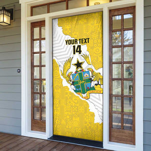 Custom Ghana Football Door Cover 2026 Go Black Stars Yellow Adinkra Pattern - African Pride