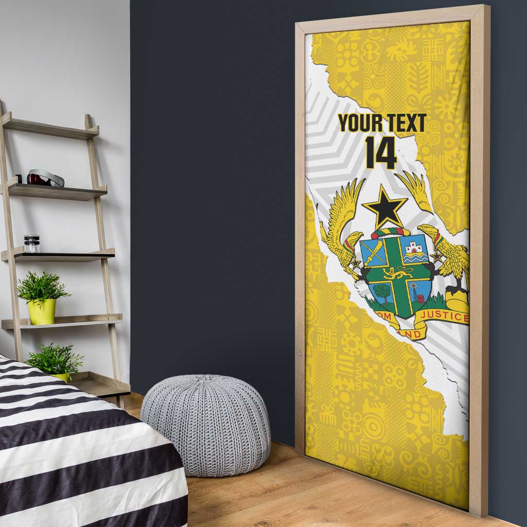 Custom Ghana Football Door Cover 2026 Go Black Stars Yellow Adinkra Pattern - African Pride