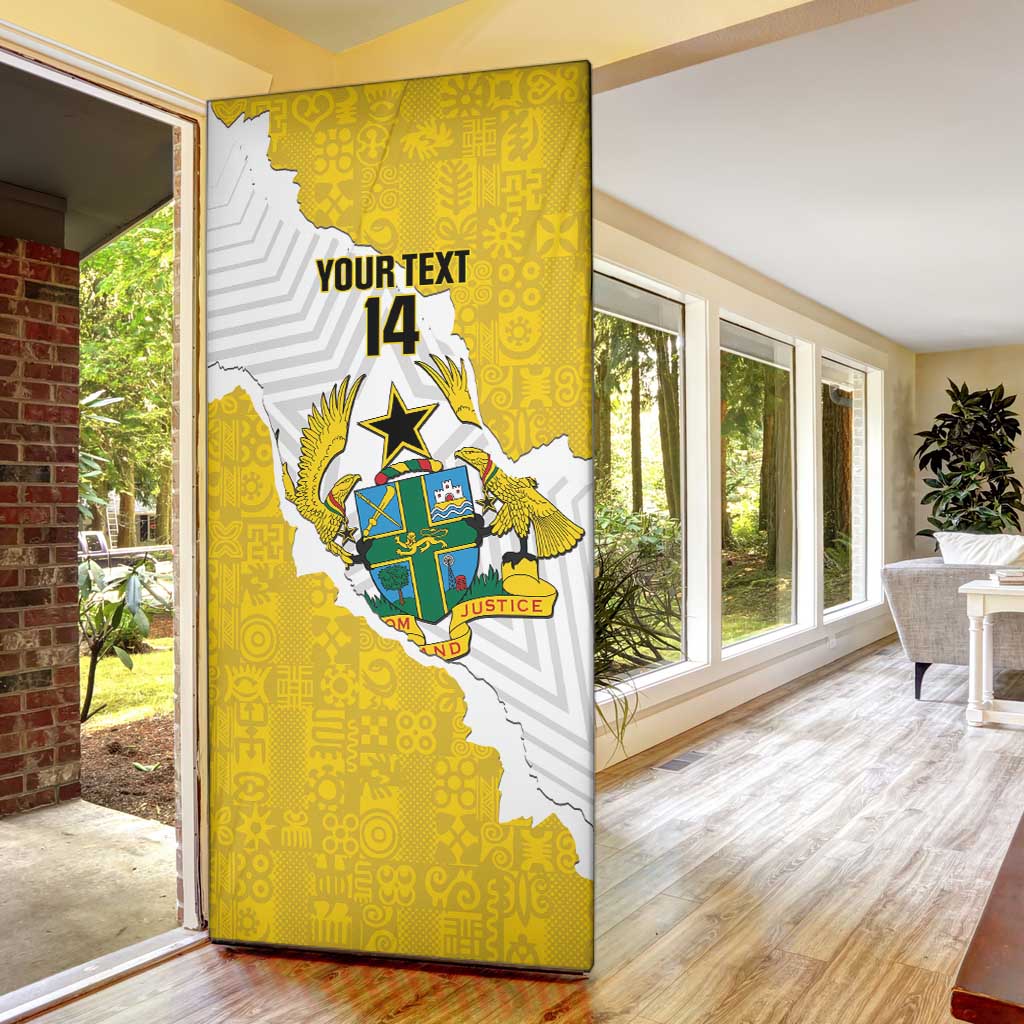 Custom Ghana Football Door Cover 2026 Go Black Stars Yellow Adinkra Pattern - African Pride