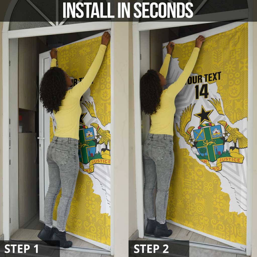 Custom Ghana Football Door Cover 2026 Go Black Stars Yellow Adinkra Pattern - African Pride