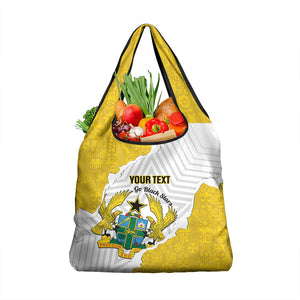 Custom Ghana Football Grocery Bag 2026 Go Black Stars Yellow Adinkra Pattern - African Pride