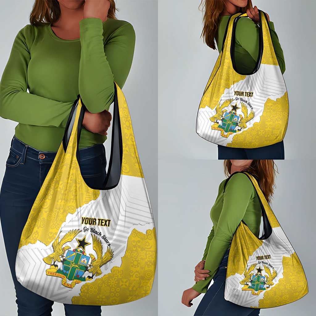 Custom Ghana Football Grocery Bag 2026 Go Black Stars Yellow Adinkra Pattern - African Pride