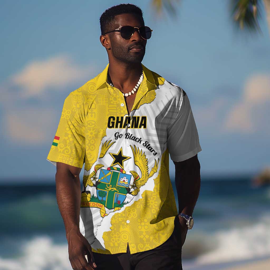 Custom Ghana Football Hawaiian Shirt 2026 Go Black Stars Yellow Adinkra Pattern LT14