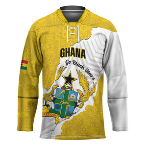 Custom Ghana Football Hockey Jersey 2026 Go Black Stars Yellow Adinkra Pattern - African Pride