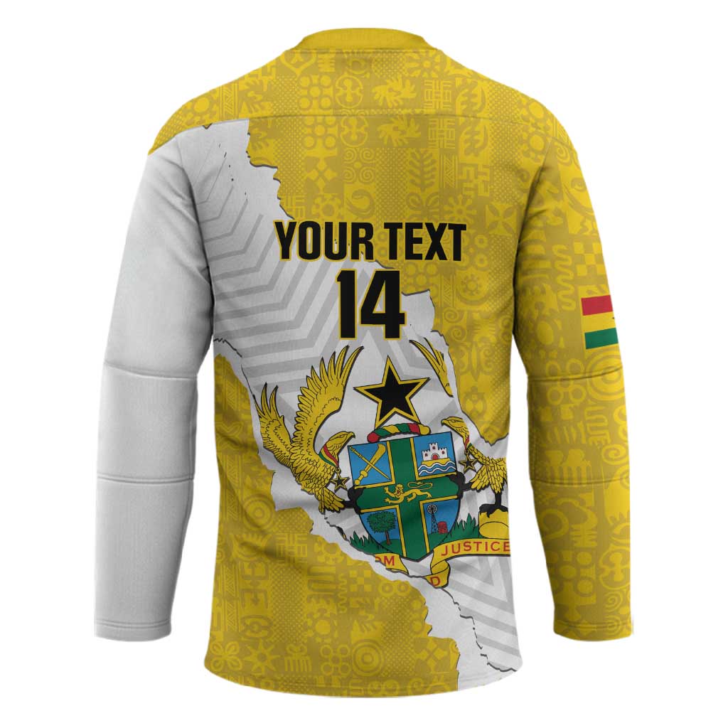 Custom Ghana Football Hockey Jersey 2026 Go Black Stars Yellow Adinkra Pattern - African Pride