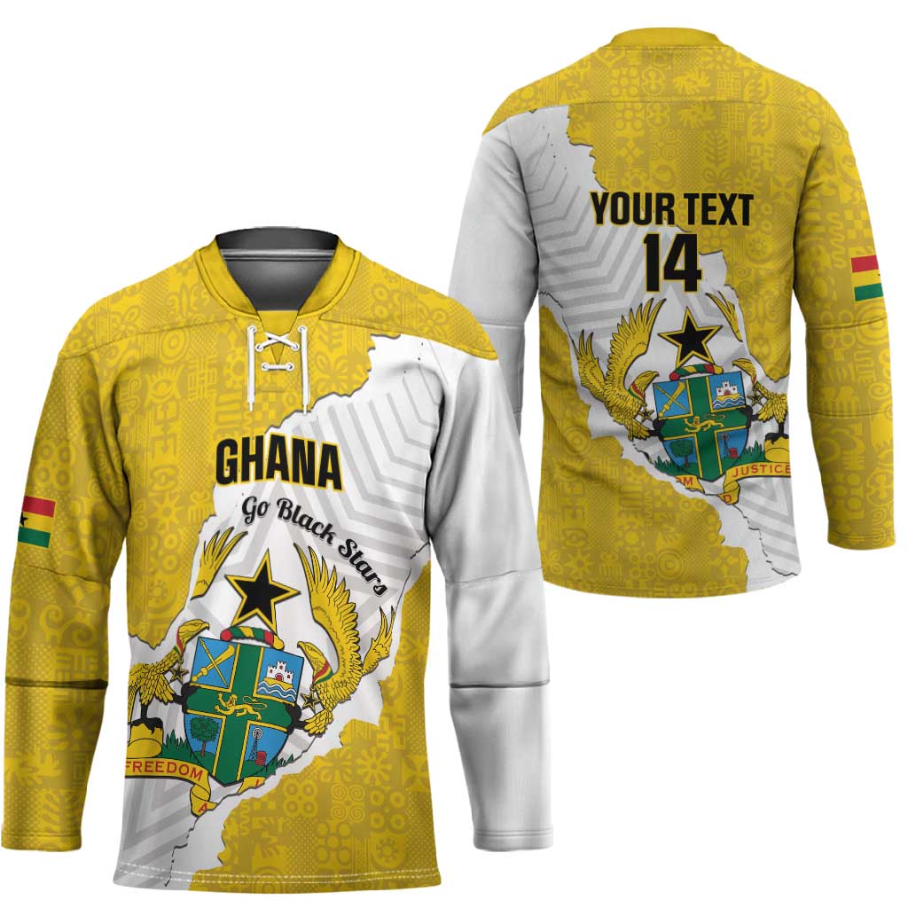 Custom Ghana Football Hockey Jersey 2026 Go Black Stars Yellow Adinkra Pattern - African Pride