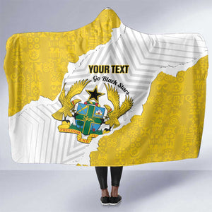 Custom Ghana Football Hooded Blanket 2026 Go Black Stars Yellow Adinkra Pattern - African Pride