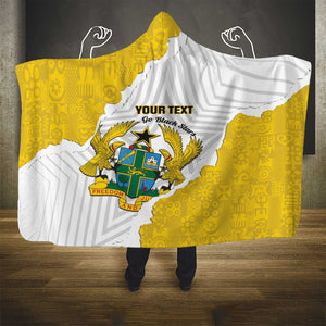 Custom Ghana Football Hooded Blanket 2026 Go Black Stars Yellow Adinkra Pattern - African Pride