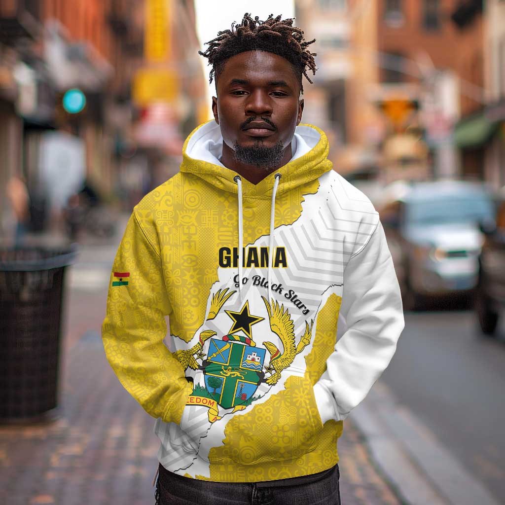Custom Ghana Football Hoodie 2026 Go Black Stars Yellow Adinkra Pattern - African Pride
