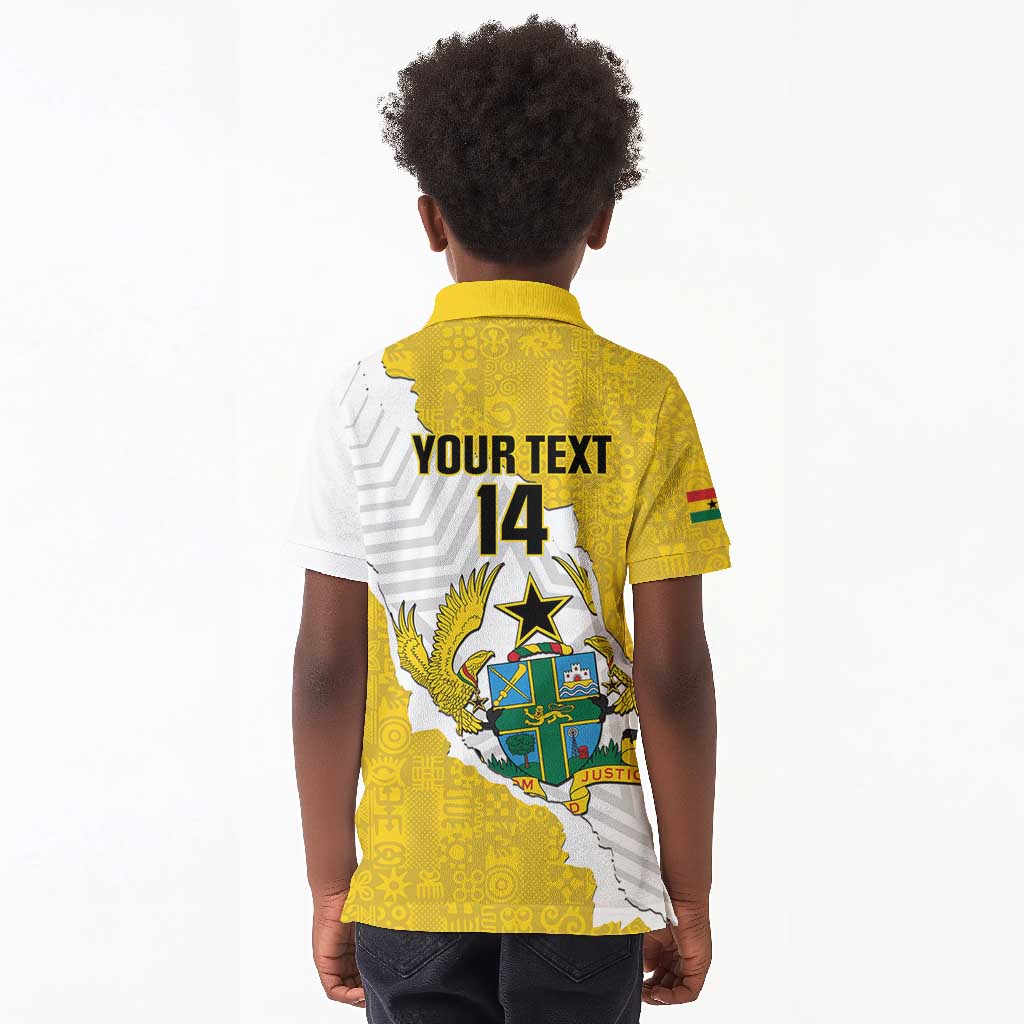 Custom Ghana Football Kid Polo Shirt 2026 Go Black Stars Yellow Adinkra Pattern LT14