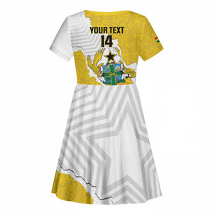 Custom Ghana Football Kid Short Sleeve Dress 2026 Go Black Stars Yellow Adinkra Pattern LT14