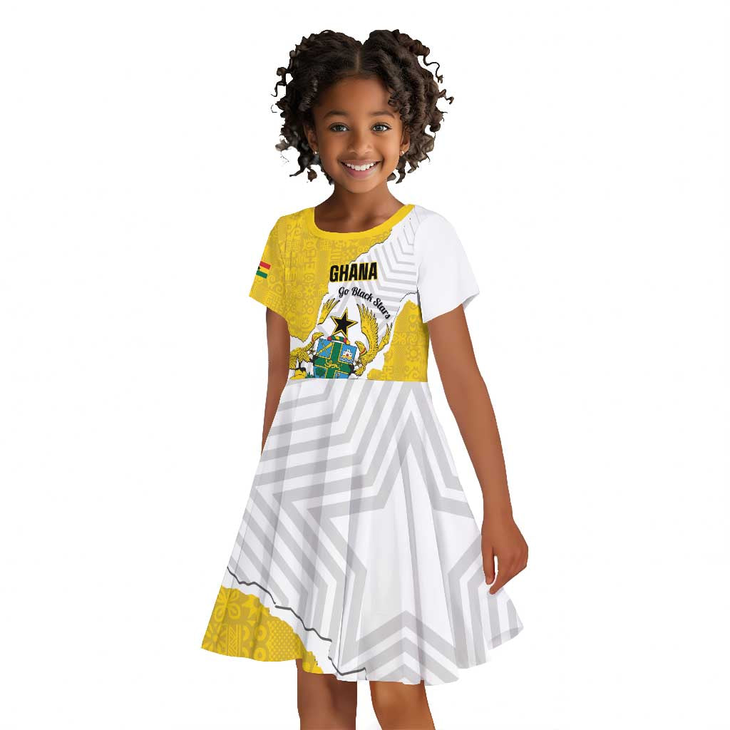 Custom Ghana Football Kid Short Sleeve Dress 2026 Go Black Stars Yellow Adinkra Pattern LT14