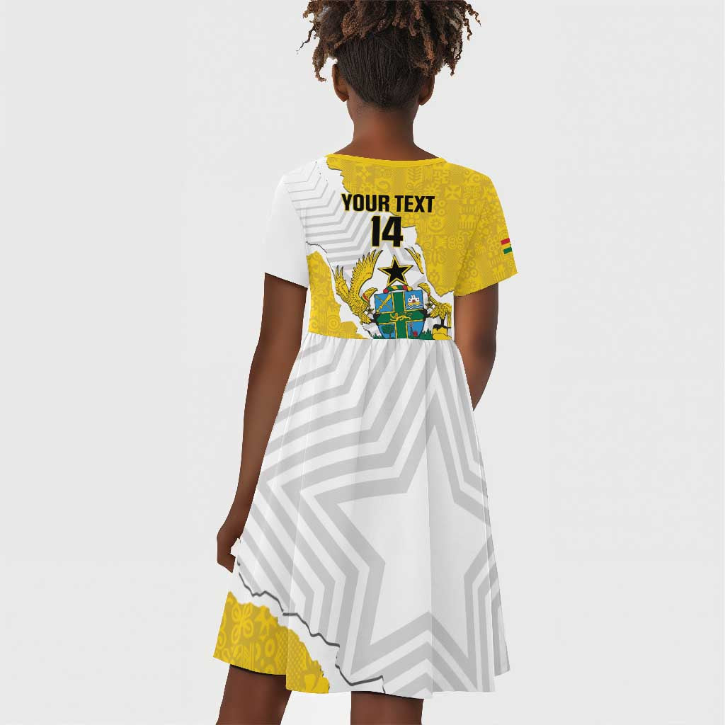 Custom Ghana Football Kid Short Sleeve Dress 2026 Go Black Stars Yellow Adinkra Pattern LT14