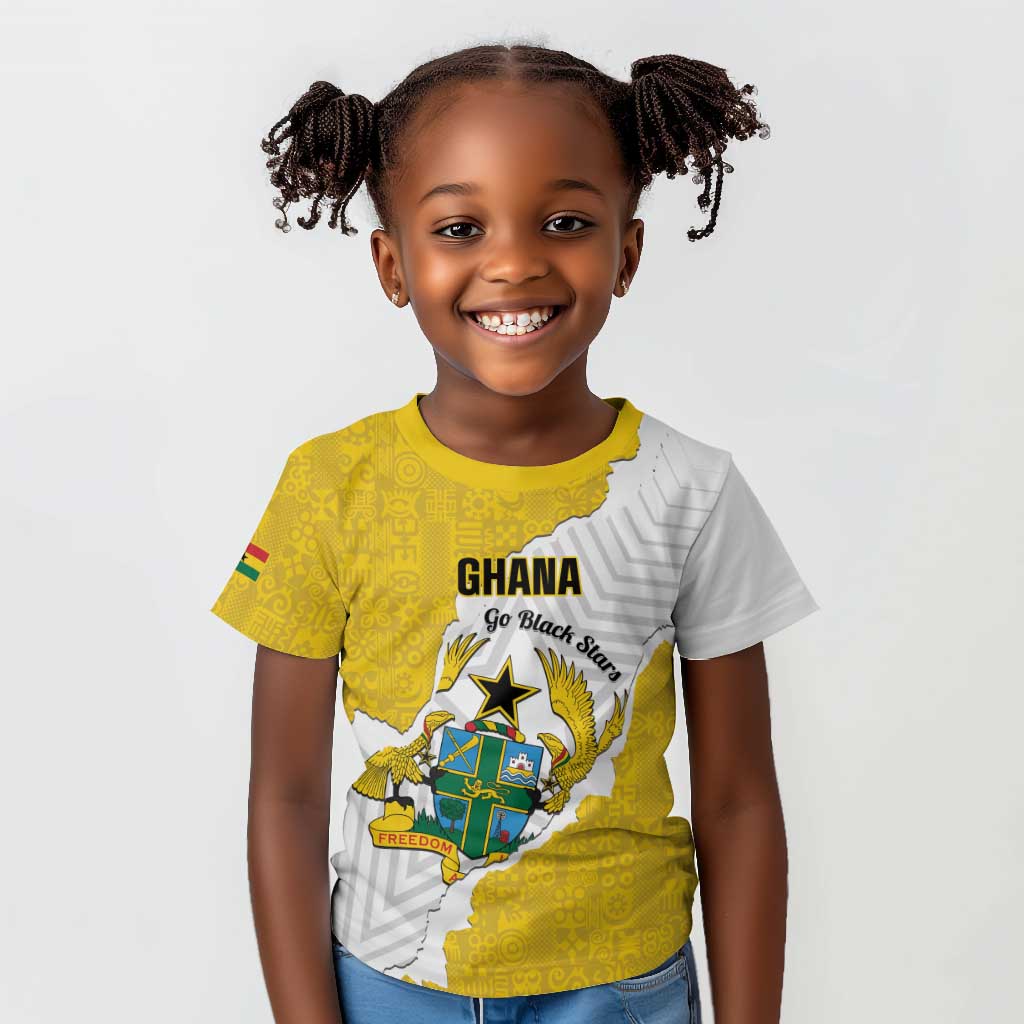 Custom Ghana Football Kid T shirt 2026 Go Black Stars Yellow Adinkra Pattern LT14