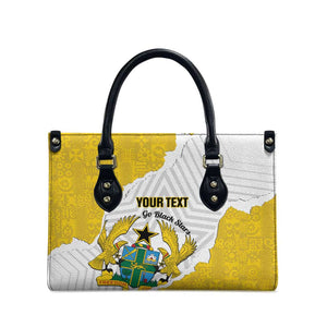 Custom Ghana Football Leather Bag 2026 Go Black Stars Yellow Adinkra Pattern - African Pride
