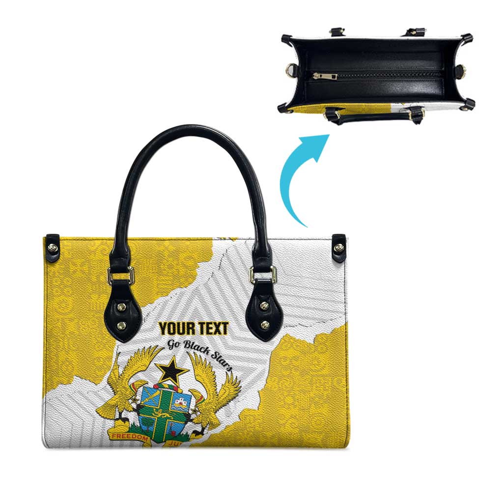 Custom Ghana Football Leather Bag 2026 Go Black Stars Yellow Adinkra Pattern - African Pride