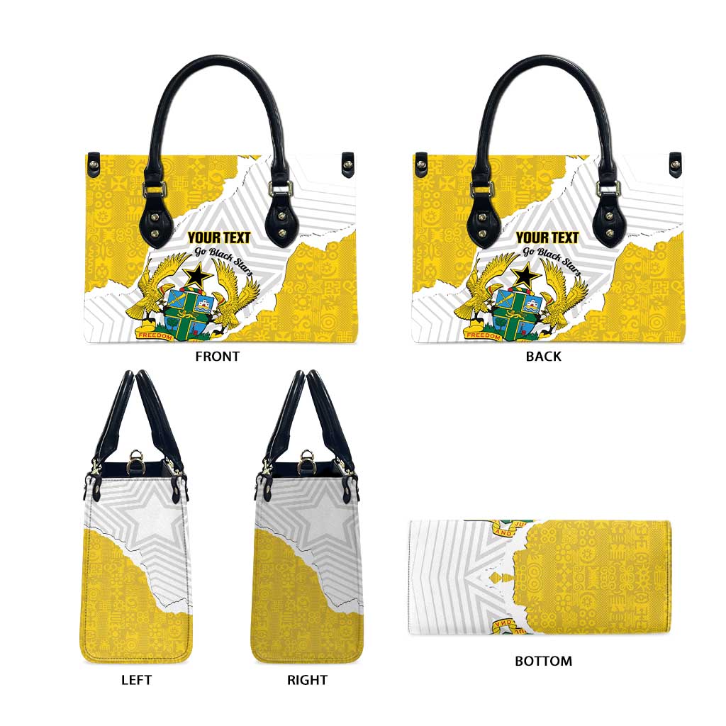 Custom Ghana Football Leather Bag 2026 Go Black Stars Yellow Adinkra Pattern - African Pride