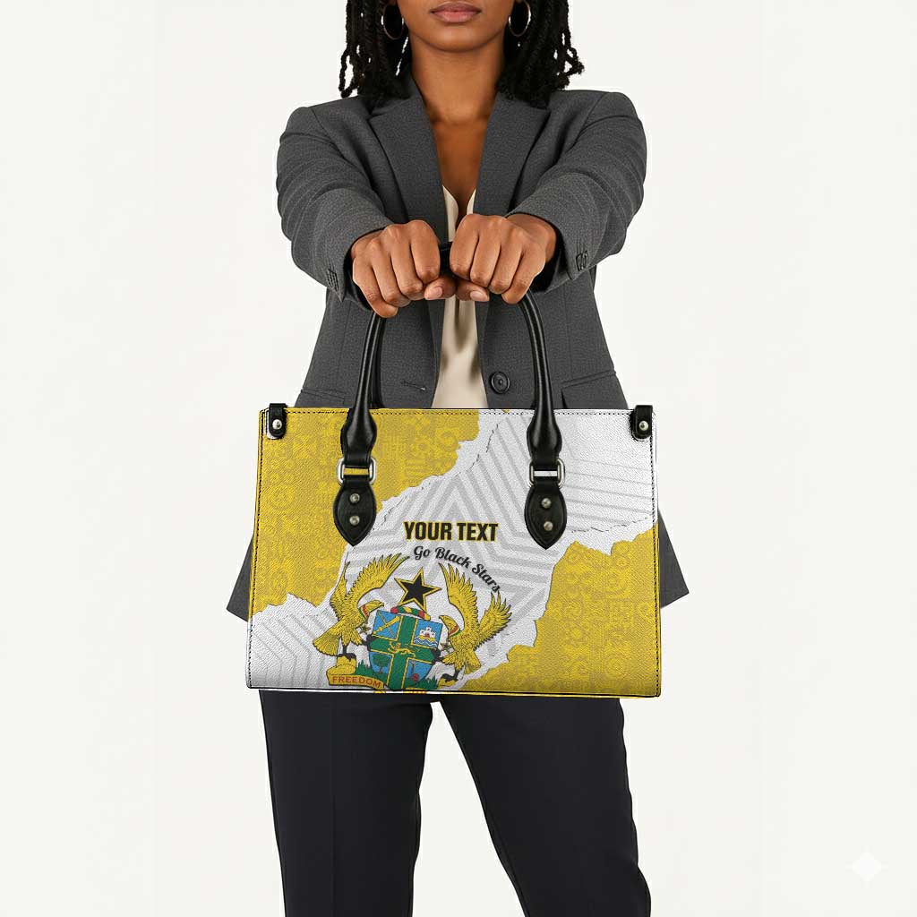 Custom Ghana Football Leather Bag 2026 Go Black Stars Yellow Adinkra Pattern - African Pride