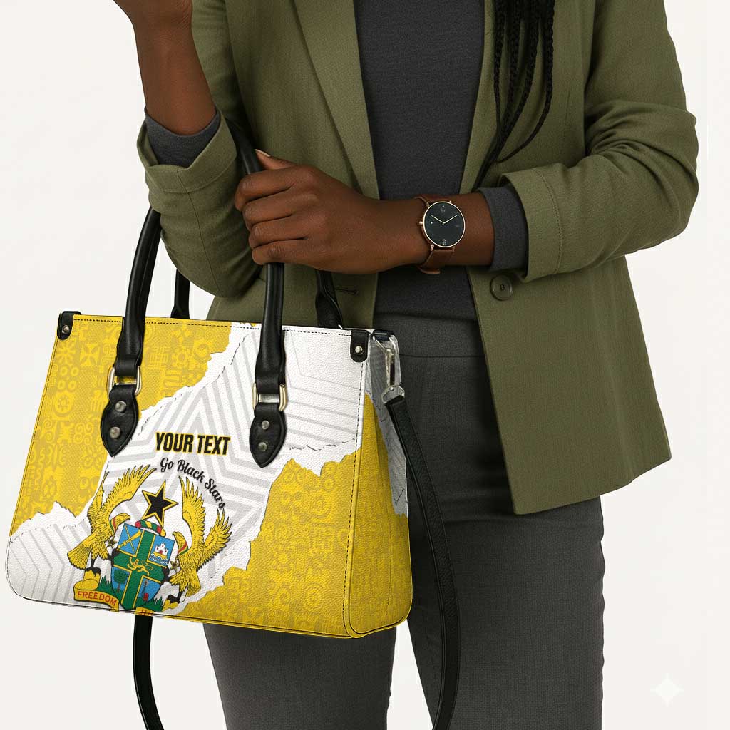 Custom Ghana Football Leather Bag 2026 Go Black Stars Yellow Adinkra Pattern - African Pride