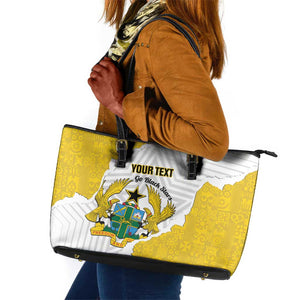 Custom Ghana Football Leather Tote Bag 2026 Go Black Stars Yellow Adinkra Pattern - African Pride