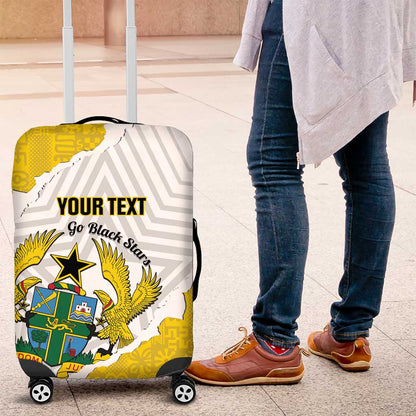 Custom Ghana Football Luggage Cover 2026 Go Black Stars Yellow Adinkra Pattern - African Pride