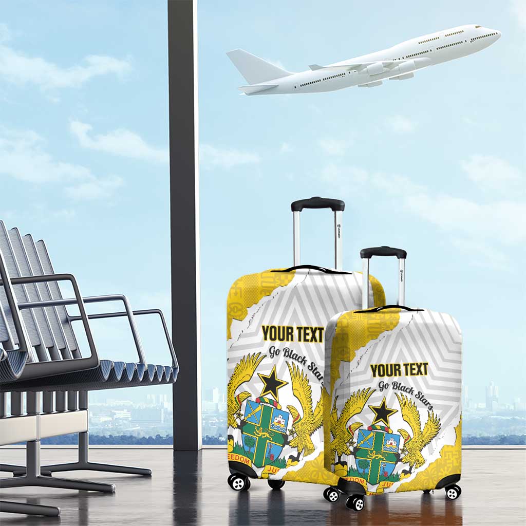 Custom Ghana Football Luggage Cover 2026 Go Black Stars Yellow Adinkra Pattern - African Pride