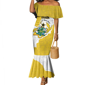 Custom Ghana Football Mermaid Dress 2026 Go Black Stars Yellow Adinkra Pattern LT14