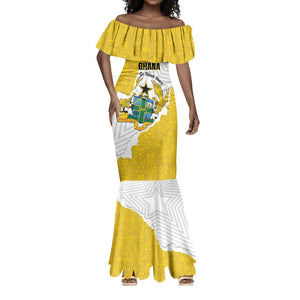 Custom Ghana Football Mermaid Dress 2026 Go Black Stars Yellow Adinkra Pattern LT14