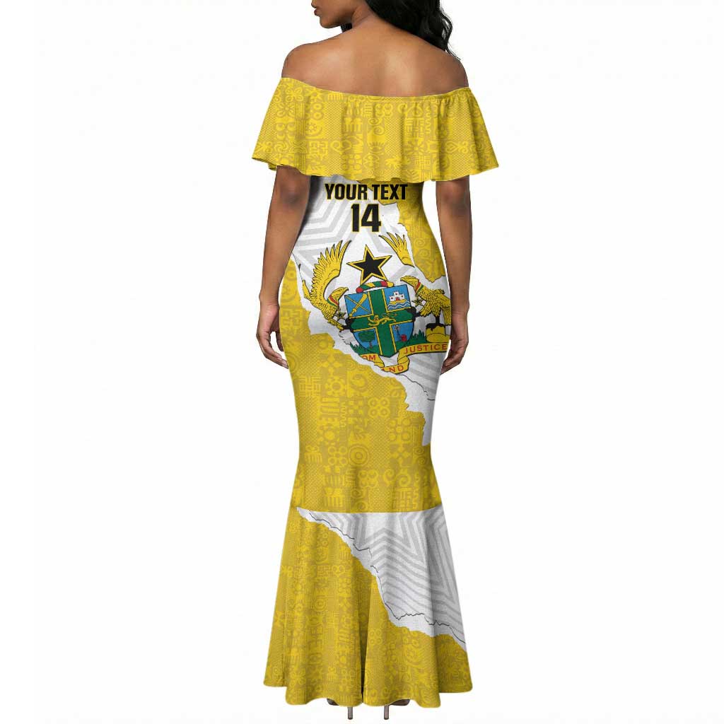 Custom Ghana Football Mermaid Dress 2026 Go Black Stars Yellow Adinkra Pattern LT14