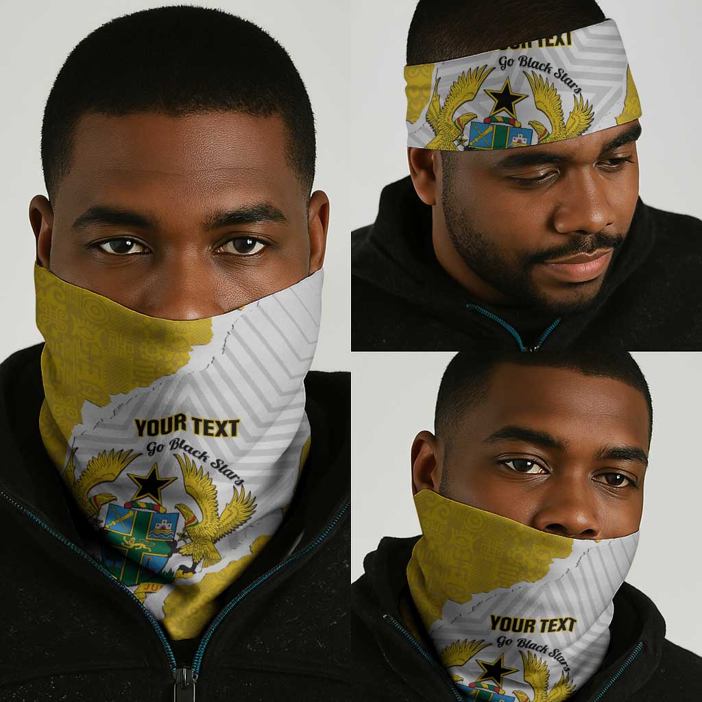 Custom Ghana Football Neck Gaiter 2026 Go Black Stars Yellow Adinkra Pattern - African Pride