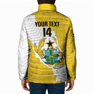 Custom Ghana Football Padded Jacket 2026 Go Black Stars Yellow Adinkra Pattern - African Pride