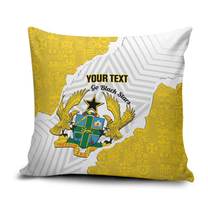 Custom Ghana Football Pillow Cover 2026 Go Black Stars Yellow Adinkra Pattern - African Pride
