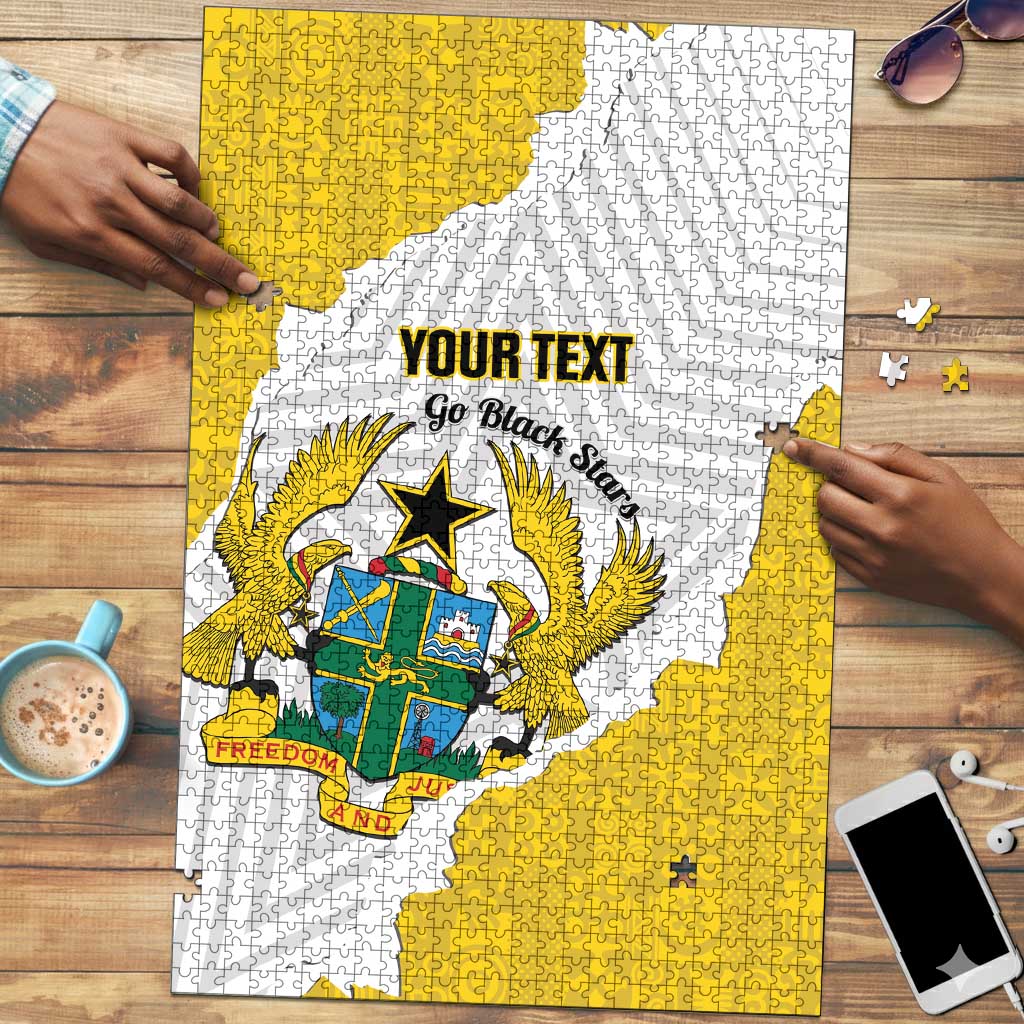 Custom Ghana Football Puzzle 2026 Go Black Stars Yellow Adinkra Pattern - African Pride