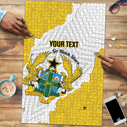 Custom Ghana Football Puzzle 2026 Go Black Stars Yellow Adinkra Pattern - African Pride