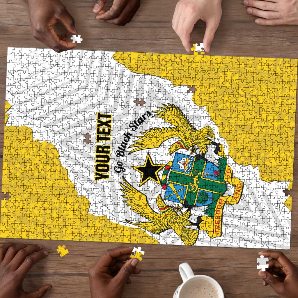 Custom Ghana Football Puzzle 2026 Go Black Stars Yellow Adinkra Pattern - African Pride