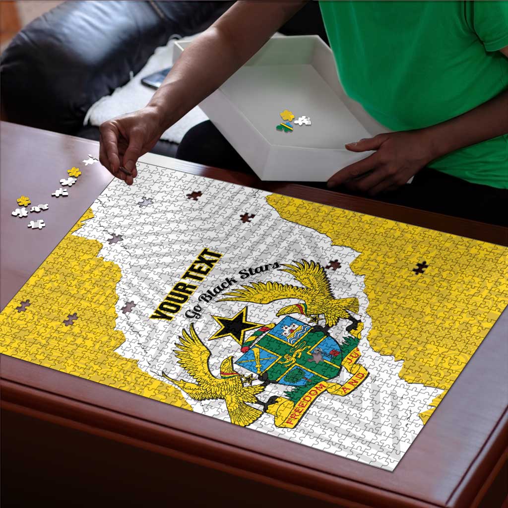 Custom Ghana Football Puzzle 2026 Go Black Stars Yellow Adinkra Pattern - African Pride