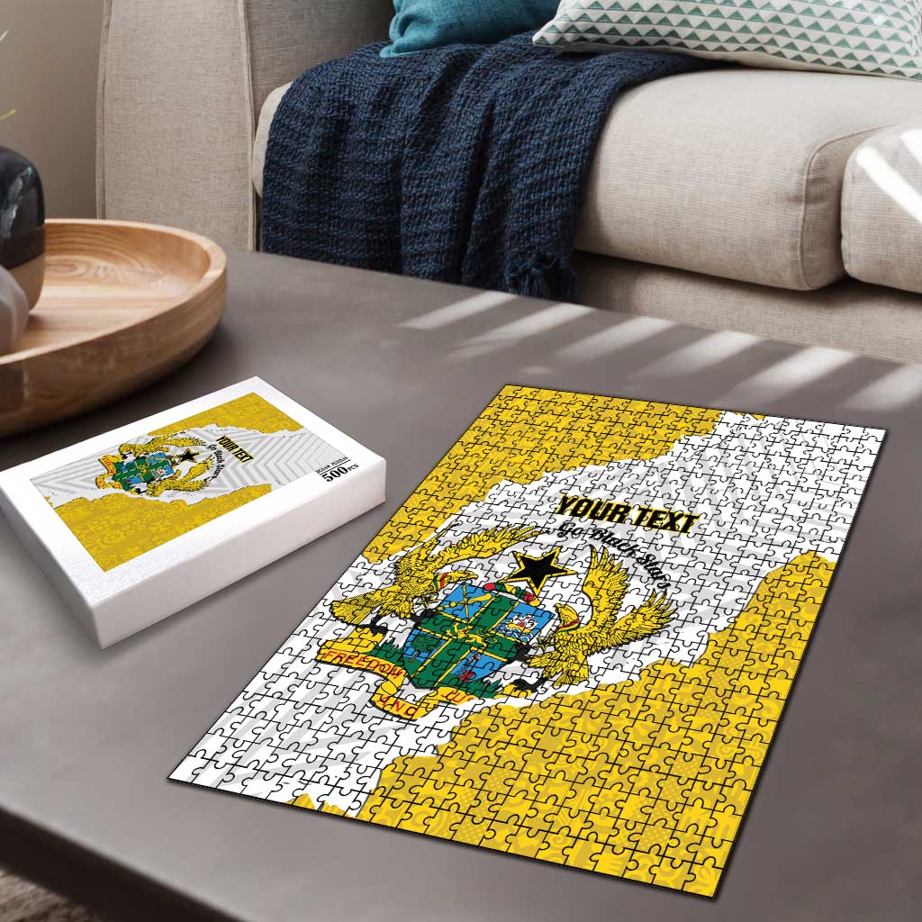 Custom Ghana Football Puzzle 2026 Go Black Stars Yellow Adinkra Pattern - African Pride