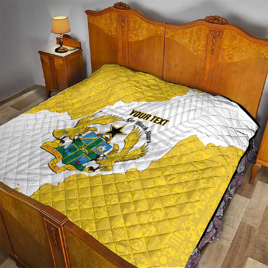 Custom Ghana Football Quilt 2026 Go Black Stars Yellow Adinkra Pattern - African Pride