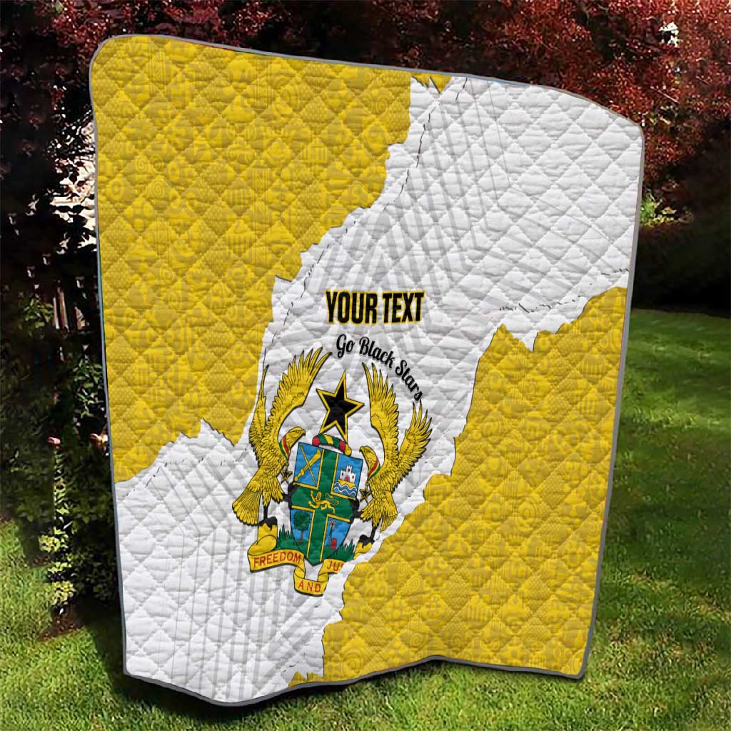 Custom Ghana Football Quilt 2026 Go Black Stars Yellow Adinkra Pattern - African Pride