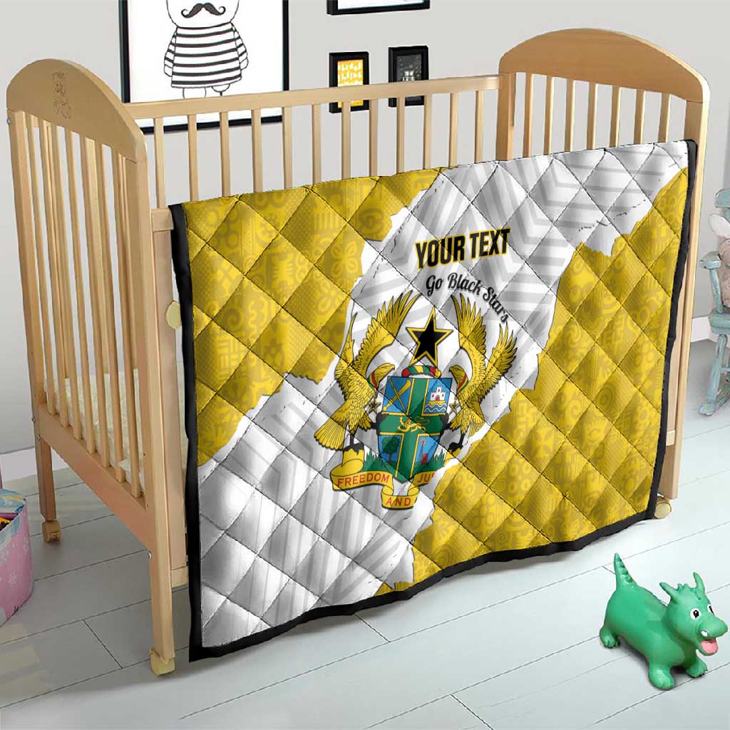 Custom Ghana Football Quilt 2026 Go Black Stars Yellow Adinkra Pattern - African Pride