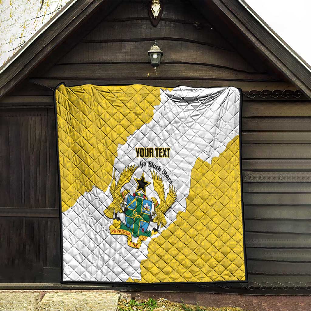 Custom Ghana Football Quilt 2026 Go Black Stars Yellow Adinkra Pattern - African Pride